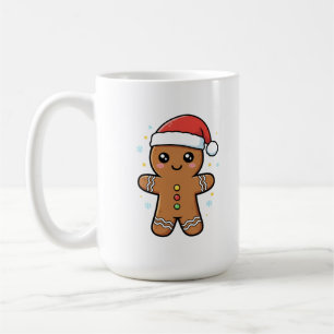 Cute Gingerbread Man with Santa Hat Christmas Coffee Mug