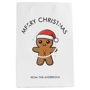 Cute Gingerbread Man with Santa Hat Christmas Medium Gift Bag