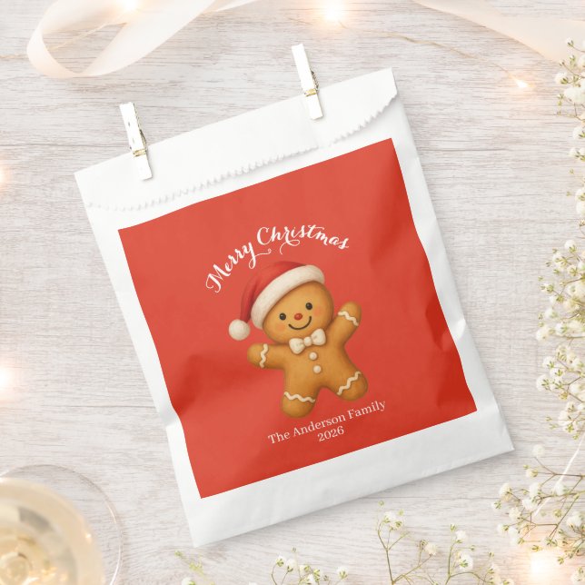 Cute Gingerbread Man with Santa Hat -  Favour Bag (Clipped)