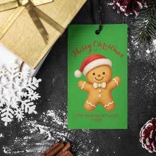 Cute Gingerbread Man with Santa Hat - Gift Tags