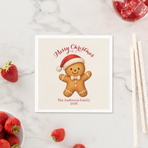 Cute Gingerbread Man with Santa Hat - Napkin