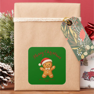 Cute Gingerbread Man with Santa Hat -  Square Sticker