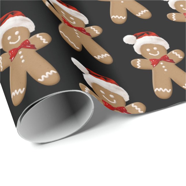 cute gingerbread man with Santa hat Wrapping Paper (Roll Corner)