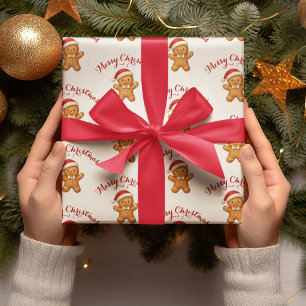 Cute Gingerbread Man with Santa Hat -  Wrapping Paper