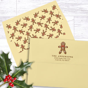 Cute Gingerbread Man Yellow Christmas Envelope