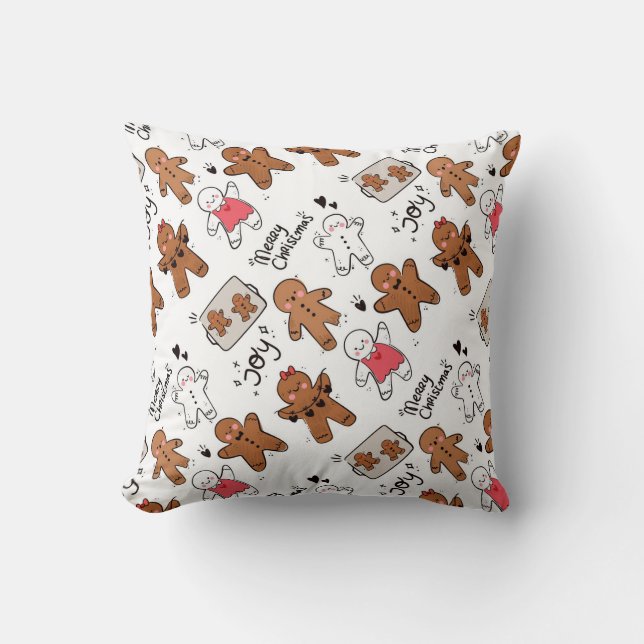 Cute Gingerbread Men Christmas Joy Cushion (Front)