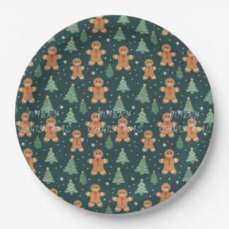 Cute Gingerbread Men Christmas Pattern Paper Plate