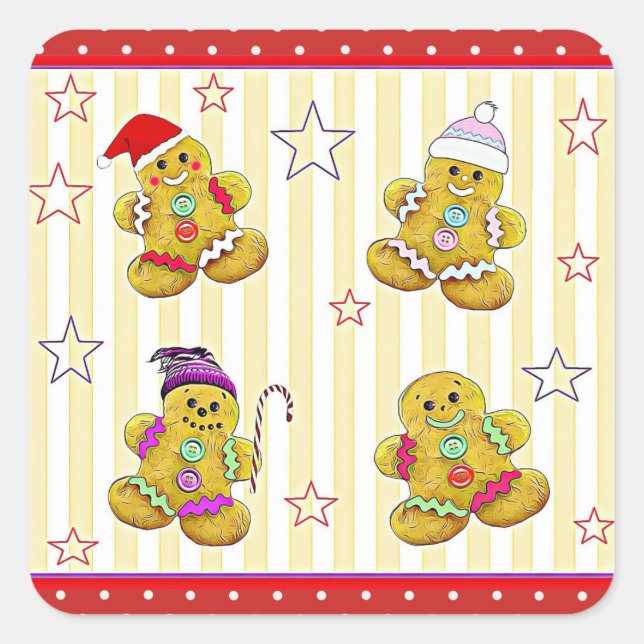 Cute Gingerbread Men Christmas Square Sticker (Front)