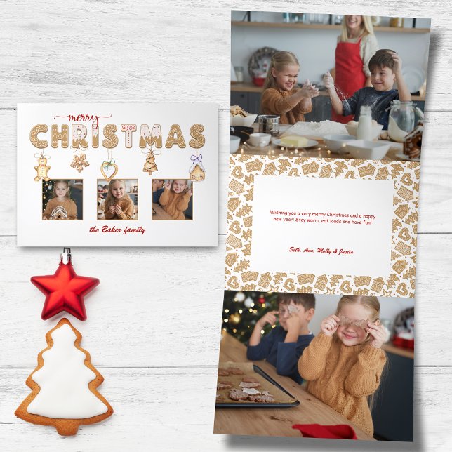 Cute Gingerbread Merry Christmas Multiphoto Tri-Fold Holiday Card (Creator Uploaded)