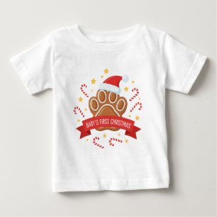  Cute Gingerbread Paw Print   Baby's First Christm Baby T-Shirt