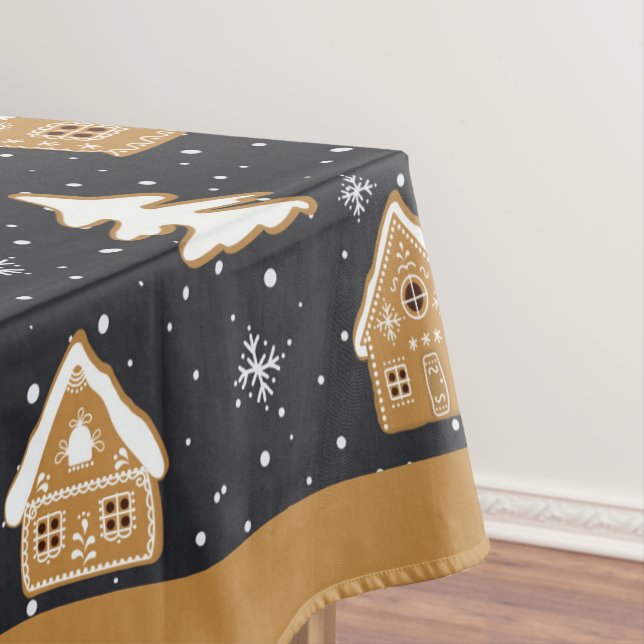 Cute Gingerbread Village Fir Trees Blue Christmas  Tablecloth (In Situ)