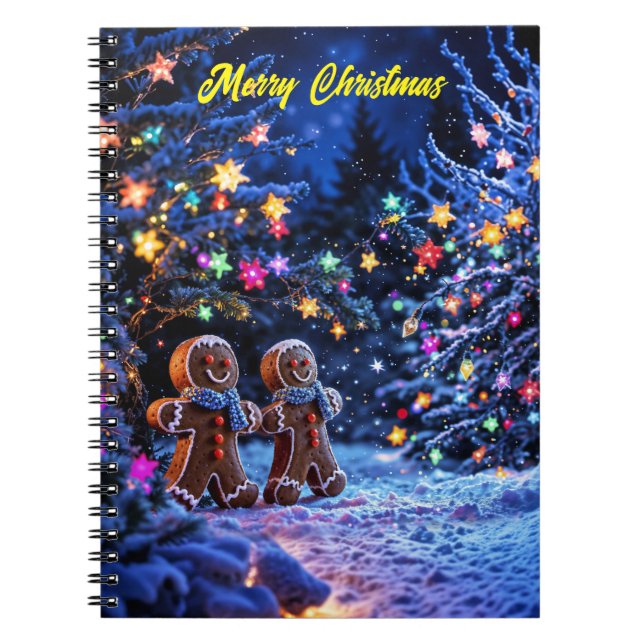 Cute gingerbread winter starry lights art notebook (Front)