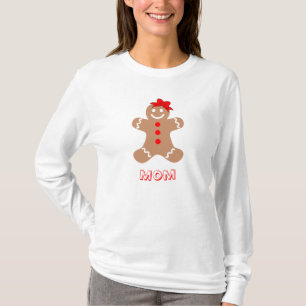 Cute Gingerbread with Bow Mum Red Brown White T-Shirt