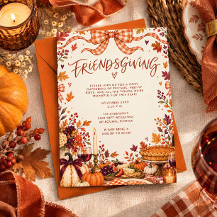 Cute Gingham Bow Friendsgiving Invitation