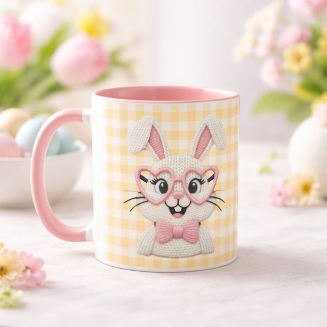 Cute Gingham Bunny Pink Heart Glasses  Mug (Creator Uploaded)