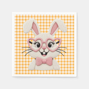 Cute Gingham Bunny Pink Heart Glasses  Napkin