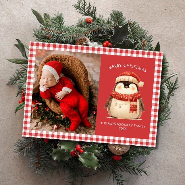 Cute Gingham Check Family Christmas Photo Card (Creator Uploaded)