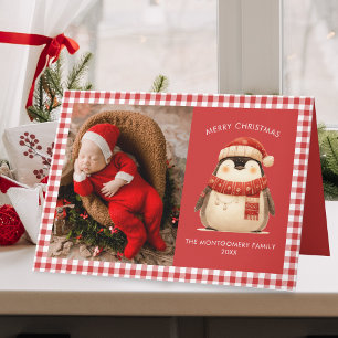 Cute Gingham Check Family Christmas Photo Card