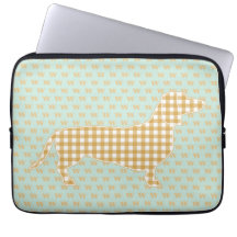Cute Gingham Dachshund Monogram Duck Egg Blue