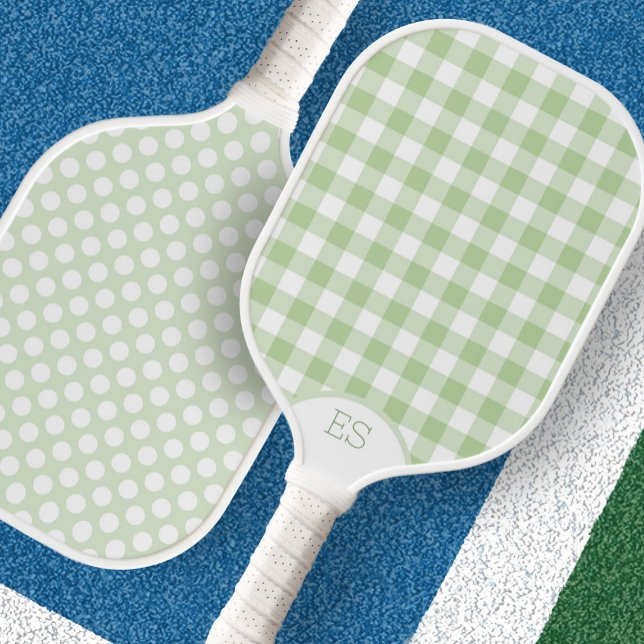 Cute gingham dots preppy green pickleball paddle (Creator Uploaded)