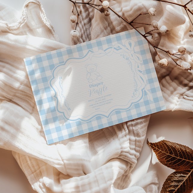 Cute Gingham French Teddy Bear  Diapper Raffle Enclosure Card (Creator Uploaded)