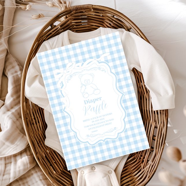 Cute Gingham French Teddy Bear  Diapper Raffle Enclosure Card (Creator Uploaded)