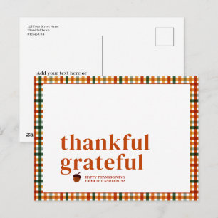Cute Gingham Gratitude Thanksgiving Holiday Postcard