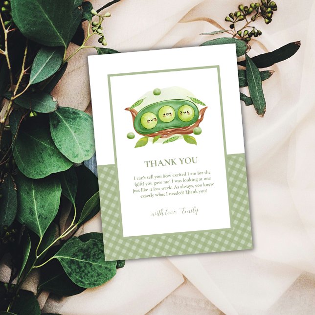 Cute Gingham Greenery Sweet Pea In Pod Baby Shower Thank You Card (Cute Gingham Greenery Sweet Pea In Pod Baby Shower Thank You Card)
