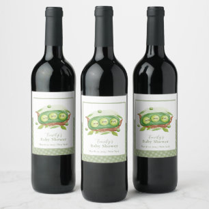 Cute Gingham Greenery Sweet Pea In Pod Baby Shower Wine Label