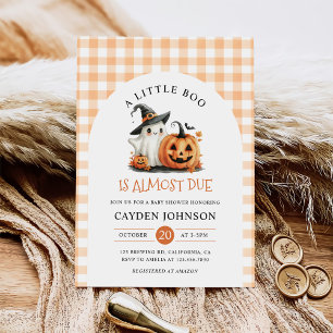 Cute Gingham Halloween Ghost Baby Shower Invitation