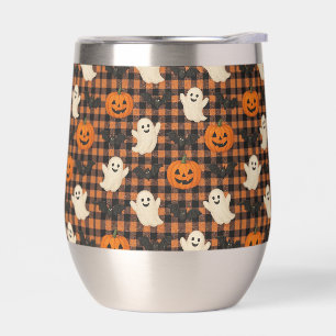 Cute, gingham halloween ghost pumpkin bats