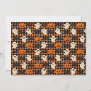 Cute, gingham halloween ghost pumpkin bats invitation