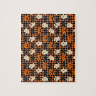 Cute, gingham halloween ghost pumpkin bats jigsaw puzzle