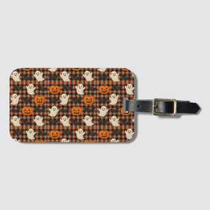 Cute, gingham halloween ghost pumpkin bats luggage tag