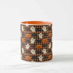 Cute, gingham halloween ghost pumpkin bats mug