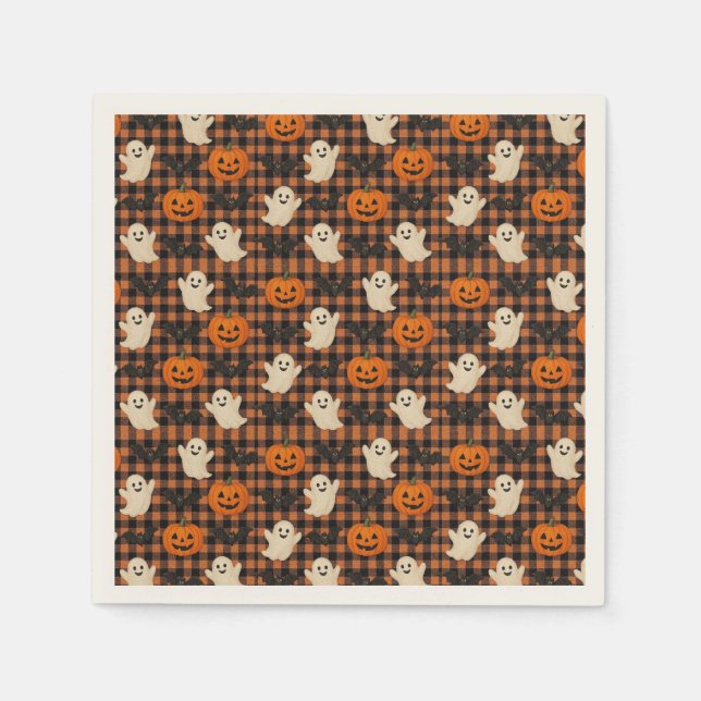 Cute, gingham halloween ghost pumpkin bats  napkin (Front)