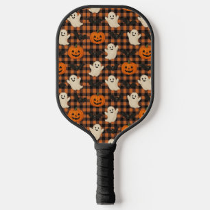 Cute, gingham halloween ghost pumpkin bats pickleball paddle