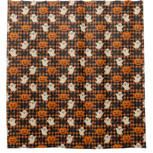 Cute, gingham halloween ghost pumpkin bats shower curtain