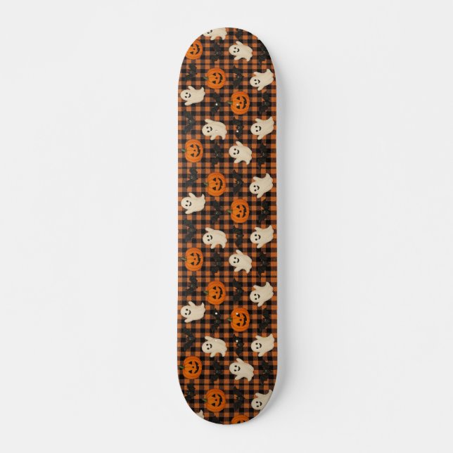 Cute, gingham halloween ghost pumpkin bats  skateboard (Front)