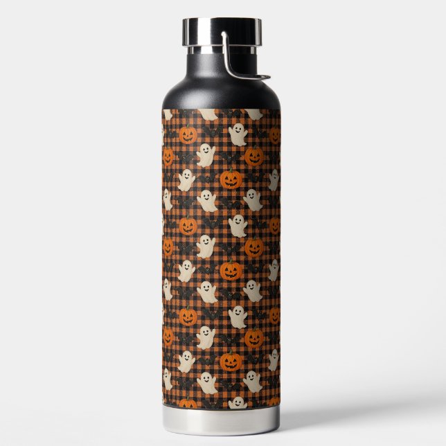 Cute, gingham halloween ghost pumpkin bats  water bottle (Left)