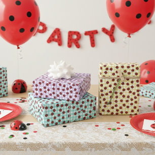 Cute Gingham Handdrawn Ladybug Pattern Kids Wrapping Paper Sheet