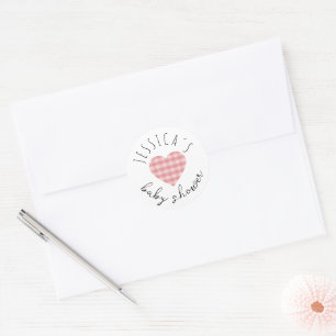 Cute Gingham Heart Girls Baby Shower Classic Round Sticker