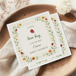 Cute Gingham Ladybug Wildflower Baby Shower Napkin