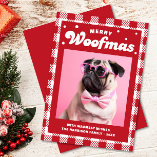 Cute Gingham Pattern Merry Woofmas Holiday Card