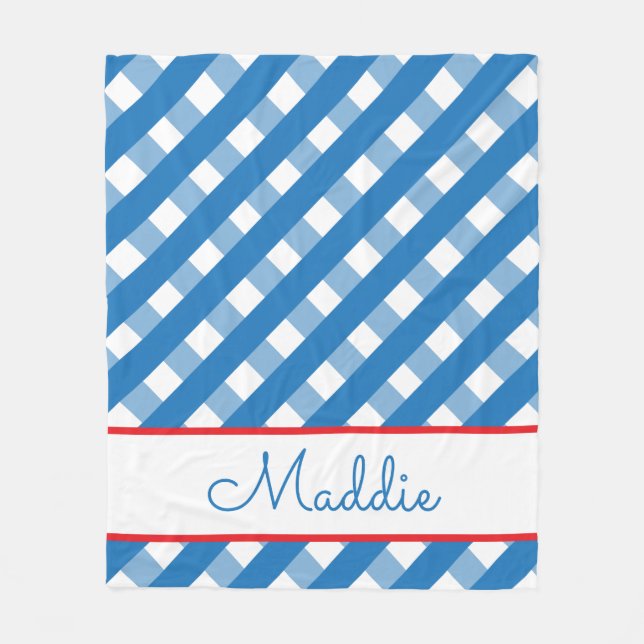 Cute Gingham Personalised Fleece Blanket (Front)