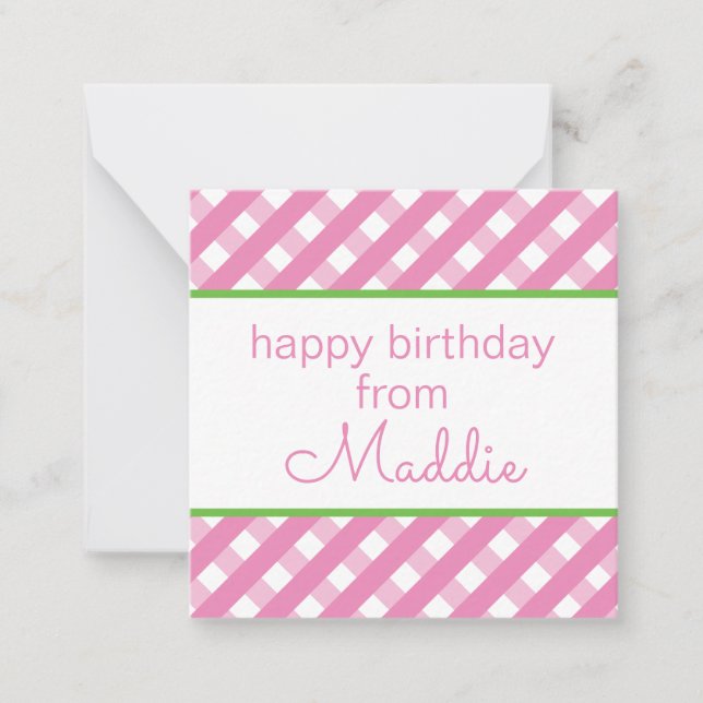 Cute Gingham Personalised Gift Enclosure Cards (Front)