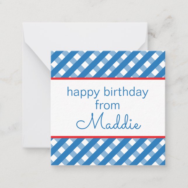 Cute Gingham Personalised Gift Enclosure Cards (Front)
