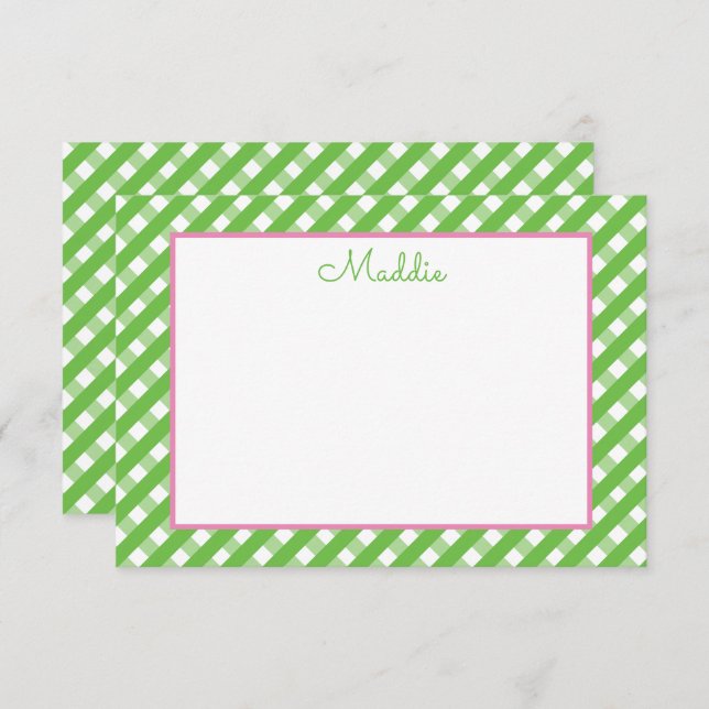 Cute Gingham Personalised Note Cards (Front/Back)