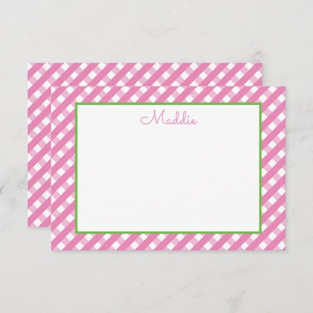 Cute Gingham Personalised Note Cards (Front/Back)