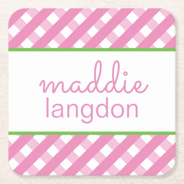 Cute Gingham Personalised Paper Coasters (Front)